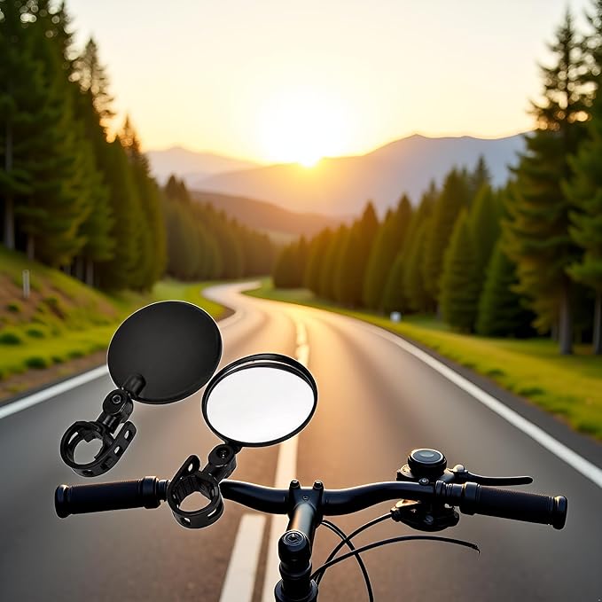 2Pcs Black Adjustable Rear View Mirror for Bikes, Universal Rearview Mirror for Handlebars, Bike Mirrors, Wide Angle Acrylic Convex Safety for Adult Bikes/Kids/Road/Mountain Bike