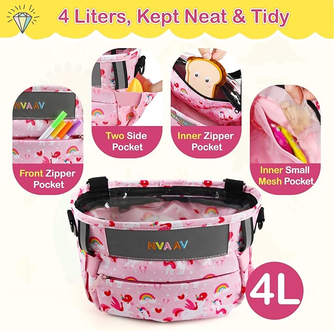 Kids Bike Basket Bag, Waterproof Bicycle Basket Pouch for Girls Boys 6-10, Children's Front Handlebar Bag with Reflective Safety Strap & Detachable Shoulder Strip, Fit Toddlers Bikes Tricycle Scooter