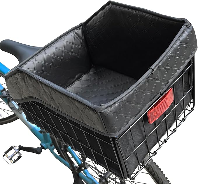 THALOUS Large Bike Rear Basket Thickened Folding Bicycle Basket with Leather Liner Bag Waterproof Cover Cargo Net Quick Release