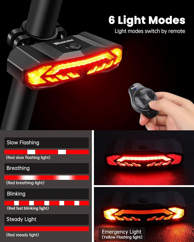 WSDCAM Smart Bike Light Set with Remote Control, Bike Tail Light with Turn Signals and Brake Light Bike Alarm Horn, Bike Headlight for Night Riding, Rechargeable Bicycle Lights Front and Rear