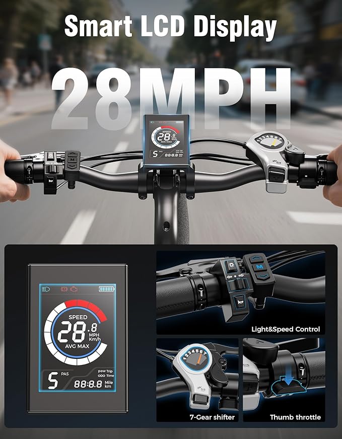 Jasion Roamer/ST/YC1 Electric Bike for Adults, 26" Commuter Ebike 1200W 528WH Removable Battery, 28MPH 62miles, Electric Bicycles for Women/Man, UL2849 Certified