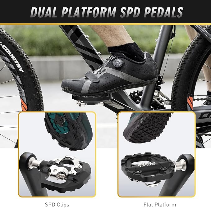 NAACOO Bike Pedals Dual Platform Compatible with Shimano SPD Mountain Clipless Pedals,3-Sealed Bearing Lightweight Bicycle Pedals for Outdoor Spin Exercise Peloton Fit Trekking Bike