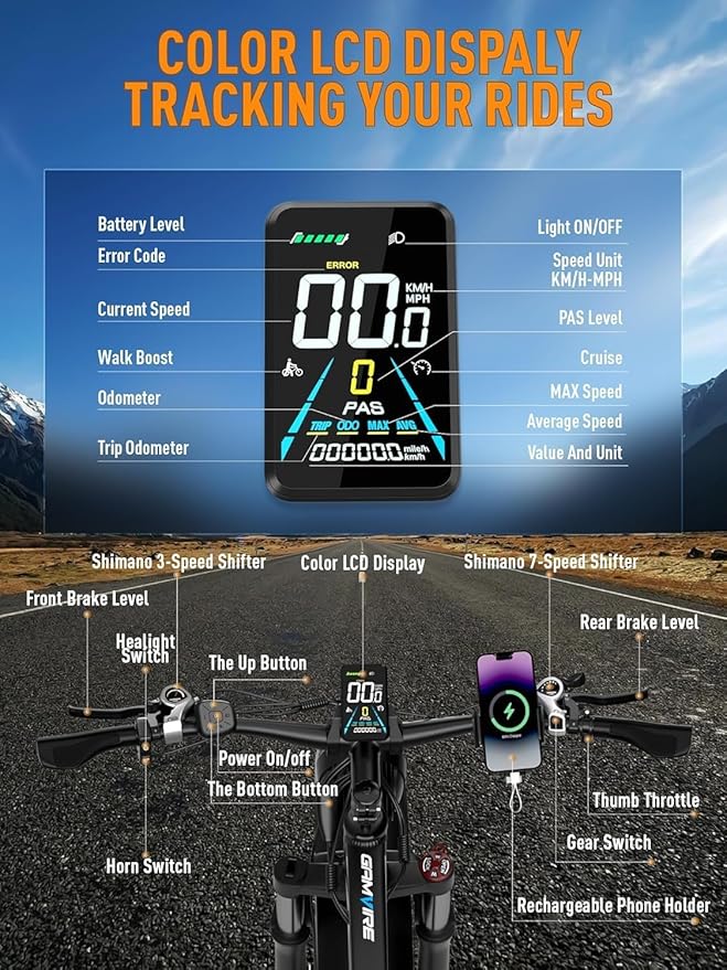 Ebike for Adults Electric, 52V 19.2Ah/32Ah, Peak 2000W/2500W E-Bike, 36/40MPH, 70 Miles/100Miles, Hydraulic Disc Brake, Off Road Snow Mountain E-Bike, 24"/26" Fat Tire Electric Bicycle UL2849 by SGS