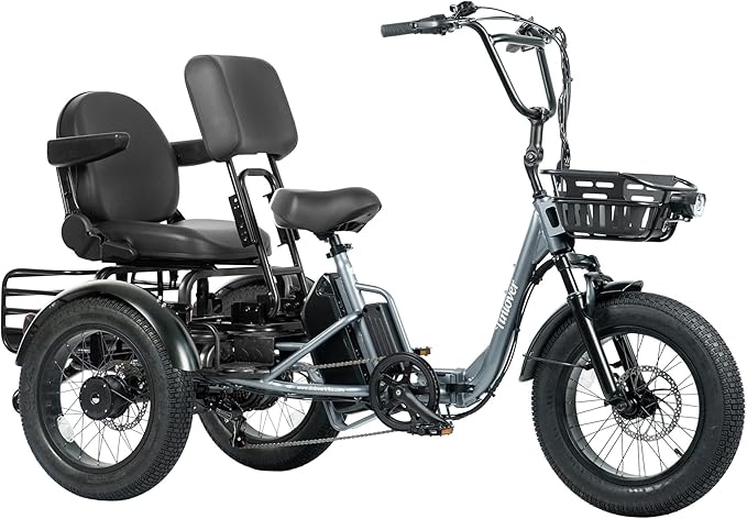 Folding Electric Tricycle for Adults 2 Seater, 22MPH 100 Miles 4" Wide Fat Tire Electric Trike, 3 Wheel Electric Bike 1200W, 48V 20AH Battery, 550LBS Load, Reverse, Parking, Differential, UL Certified
