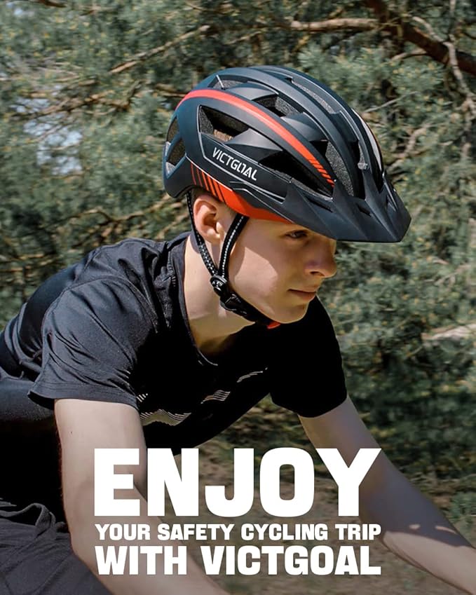VICTGOAL Bike Helmet with USB Rechargeable Rear Light Detachable Magnetic Goggles Removable Sun Visor Mountain & Road Bicycle Helmets for Men Women Adult Cycling Helmets