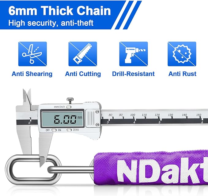 NDakter Bike Lock, 5 Digit Combination Heavy Duty Anti Theft Bicycle Chain Lock, 2.62/3.2/4.27/5/6Ft Long, High Security Resettable, Suitable for Bike, Scooter, Door, Gate, Fence-4/6mm Thick