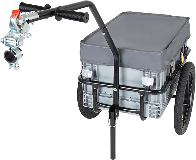 Lightweight Bicycle Trailer, Foldable Bike Cargo Trailer with Universal Hitch, Portable Bicycle Trailers with Removable Box and Waterproof Cover, for Camping, Groceries, 88 LBS Load Capacity, Gray