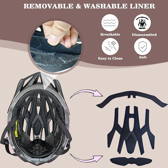 Bike Helmets for Adults, Mountain Bike Helmets for Men with Visor, Adjustable Fit Bicycle Helmet for Women, Road Recreational Cycling Helmet with Chin Strap