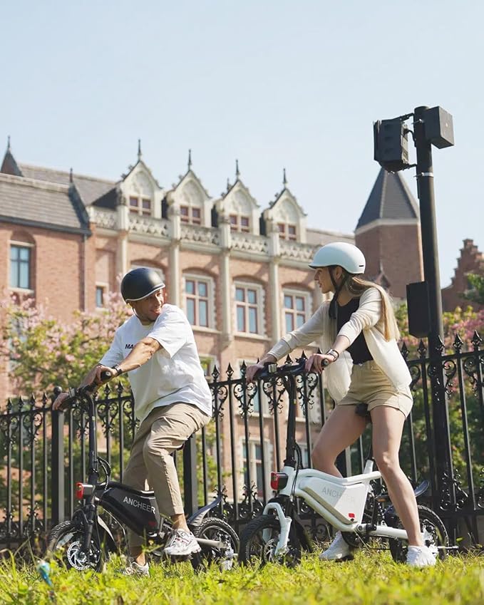 ANCHEER 14" Folding Electric Bike for Teens, 500W Max Motor, 22MPH City Ebike, Triple Shock Absorber, 48V 374Wh Battery, Brake Taillight, Cruise Control, Electric Bicycle for Adults, UL2849 Compliant