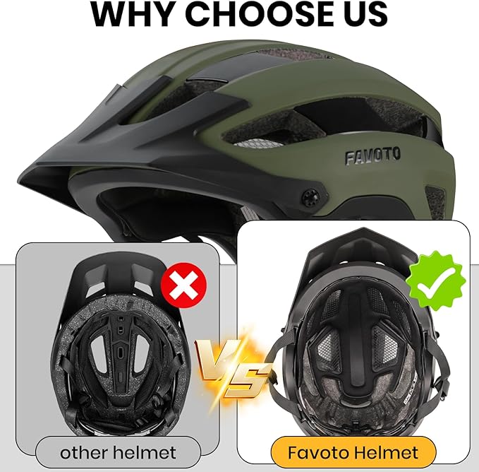 Favoto Mountain Bike Helmet Adult - Lightweight CPSC Certified with Reinforced Spine and Detachable Visor, MTB Road Bicycle Helmet, Adjustable 59-61cm Men Women
