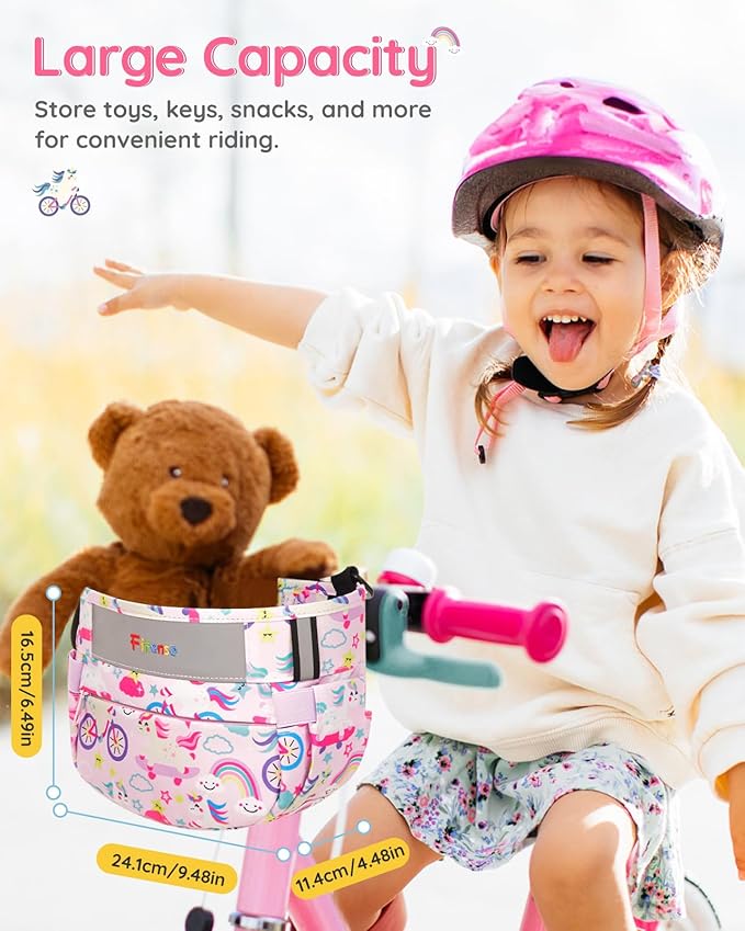 Kids Bike Basket, Bicycle Basket Front Handlebar, Waterproof Cute Fabric Children's Bike Basket, Kids Bike Accessories Fit Most Boys, Girls, Toddlers Bike or Scooter, Easy to Install