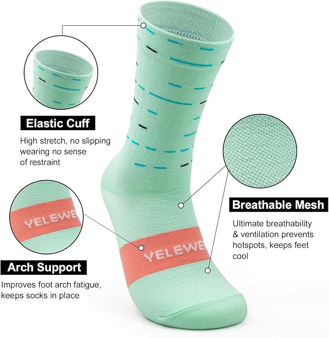 Cycling Socks Compression Athletic Crew Running Socks Mens Womens Hiking Riding Bike Workout Climbing Sports 5 Pairs