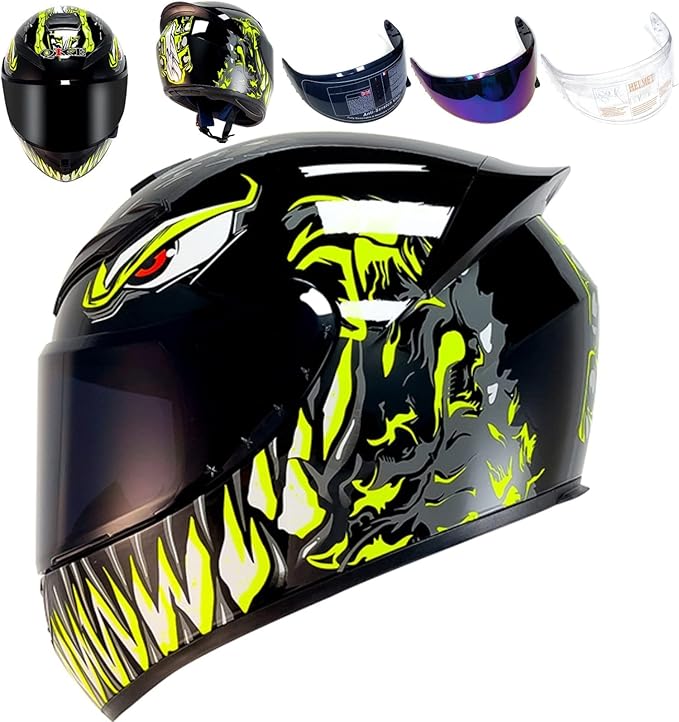 Full Face Motorcycle Helmet Racing Motocross Helmets with Pinlock Compatible Clear&Tinted Visors DOT Model Approved Street Bike Helmet