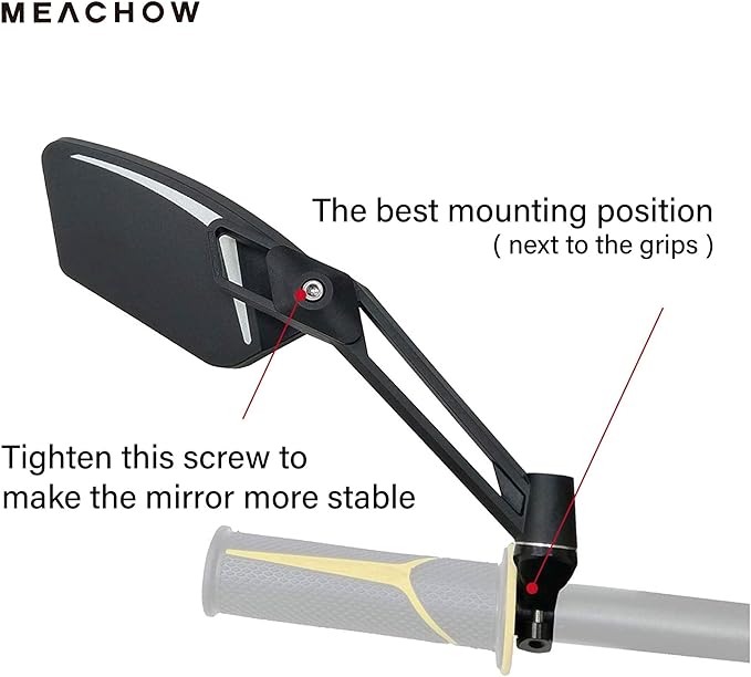 MEACHOW New Scratch Resistant Glass Lens,Handlebar Bike Mirror, Adjustable Safe Rearview Mirror, Bicycle Mirror,ME-003