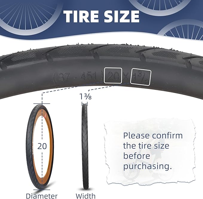20 x 1 3/8(37-451) Kids BMX Bike Tires City Folding Bike Tires 20 inch Anti-Slip Foldable Replacement Tire Fits Most Kids Bikes,BMX Tires 20 inch,Black