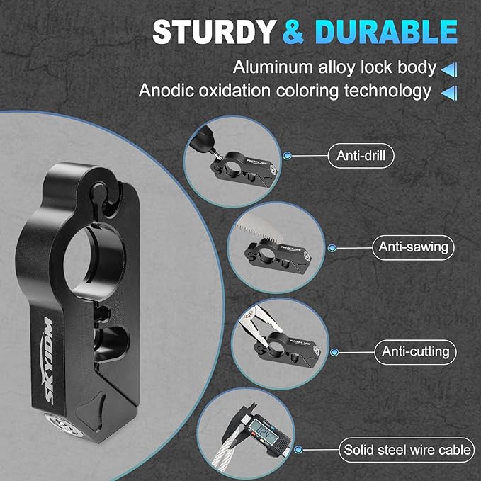 Motorcycle Lock Combo - Helmet and Brake Anti-Theft Grip for All Motorcycle, Bike, ATV, Scooter With Handlebar Diameters Within 1.3-1.5 Inches (Black)