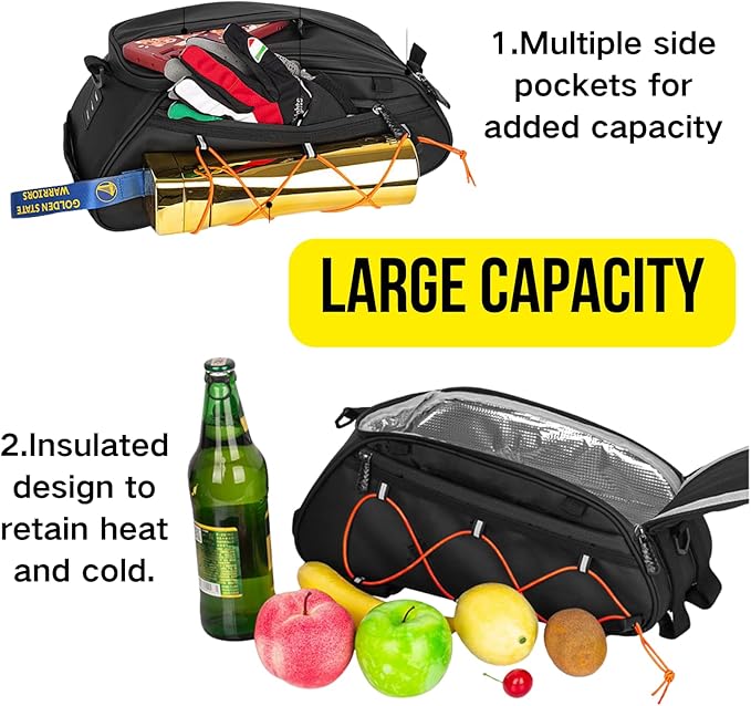 Bike Rack bag Bicycle Frame Bag Trunk Rear Rack Bag Bike Accessories shoulder bag large capacity Waterproof Reflective Bicycle Saddle Panniers for riding green
