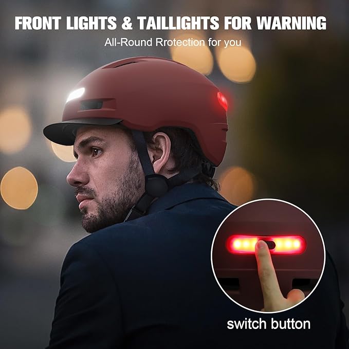 Bike Helmet, Shinmax Adult Cycling Helmet with USB Rechargeable LED Front and Back Light Bicycle Helmets for Men Women