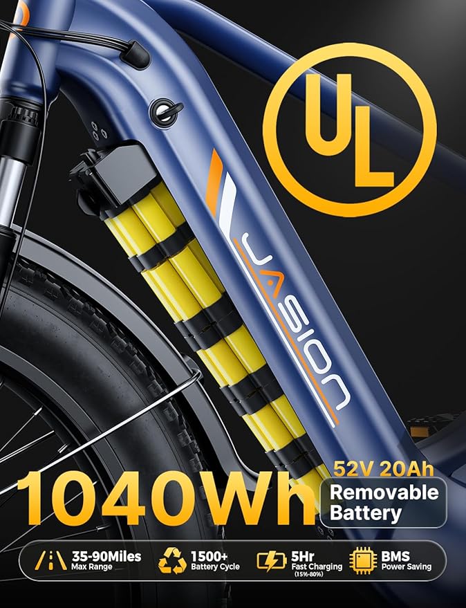 Jasion Thunder/PRO/ST Electric Bike,2000W/1800W Peak Ebikes for Adults,26''Fat Tire Best Ebike for Men,90/80 Miles with 1040Wh/864Wh Battery,35/30+MPH Max Speed Bicycles,500/400LB Capacity