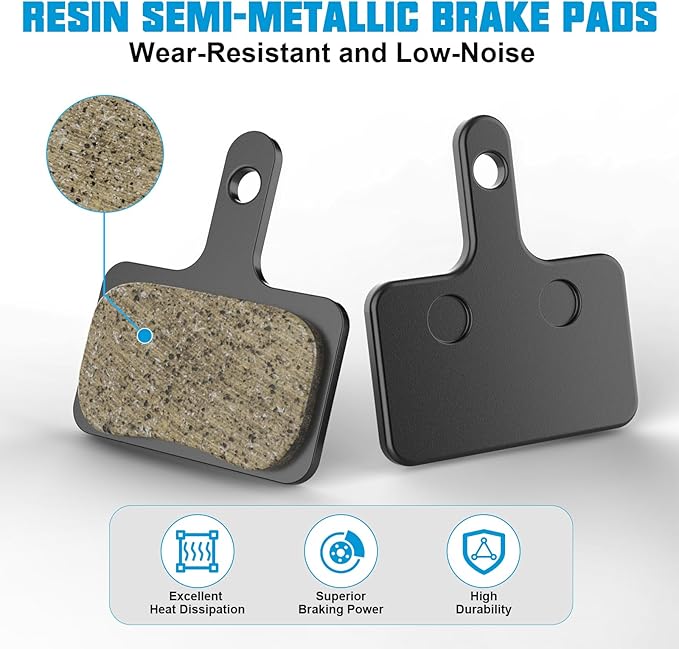 Bike Brake Pads, 4 Pairs Resin Semi-Metallic Bicycle Brake Pads, Brake Pad Fits for TRP Tektro Shimano Deore Br-M575 M515 T615 T675 M505 M416 M495 M395 M486, Disc Brake Pads for Mountain Bike