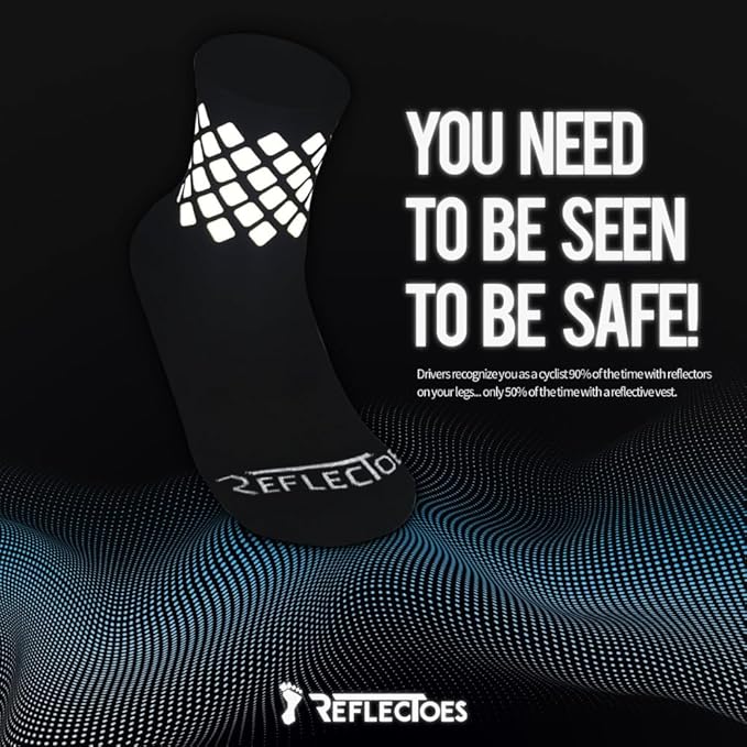 ReflecToes Reflective Socks for cycling and running - 330 Candle Power High Visibility Night Safety Gear - Biomotion Support