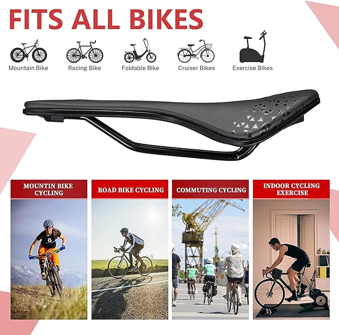 KOOTU Road Bike Saddle, Comfortable Waterproof Bicycle Seat for Men and Women, Breathable Shock-Absorbing Bike Seat for MTB, Road Bikes, BMX & Exercise