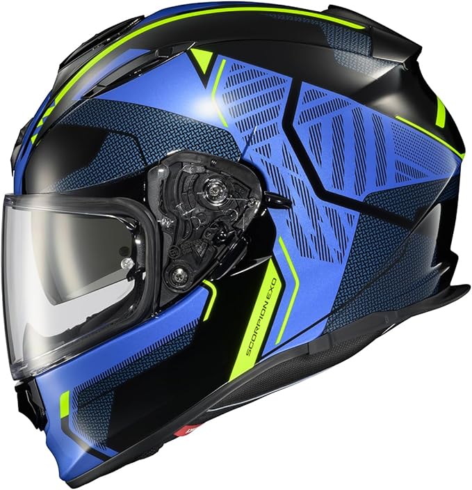 ScorpionEXO Ryzer Full Face Motorcycle Helmet with Pinlock Ready Shield with Integrated Speaker Pockets DOT ECE Approved Switch (Blue/Hi-Viz - 2X-Large)