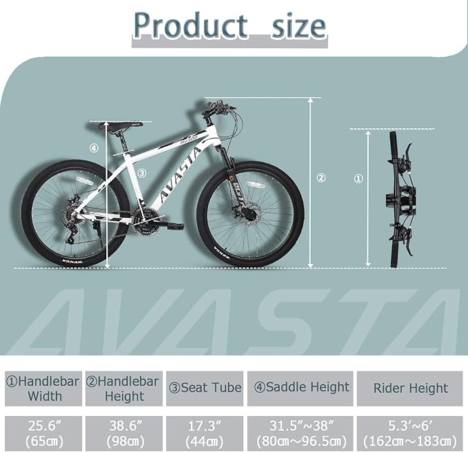 AVASTA AV300 26 27.5 inch Mountain Bike with 21-Speed, Aluminum Frame, Dual Disc Brake, Comfortable Saddle, Multiple Colors