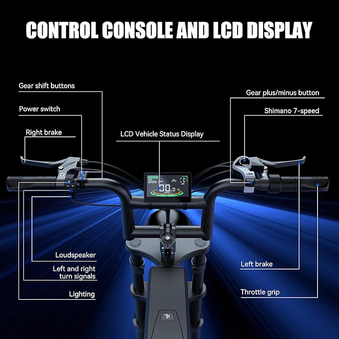 Electric Bike for Adults,48V 20AH - Peak Power 1500/3000W Brushless Motor Electric Bicycle - Max Speed 31-35MPH - Max 80 Miles Range - 20" x 4.0" Fat Tire Dirt E-Bike,7-Speed