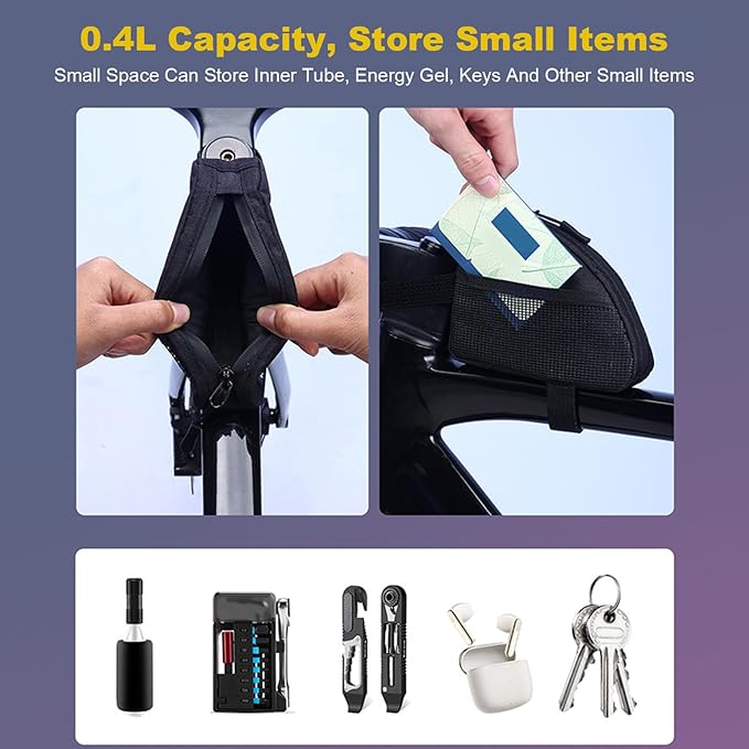 Compact Triangle Bike Top Tube Bag, 0.3L Reflective Rainproof Storage Pouch for Road Mountain Cycling Accessories (0.3L)
