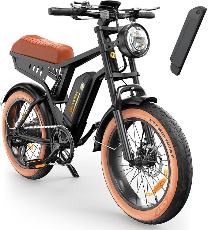 isinwheel Electric Bike Adults 750/1500W Ebike 20/28MPH, 55-75 Miles Electric Motorcycle with 10.4/13AH Battery, 20" Fat Tire Electric Dirt Bike 7-Speed E-Bike Full Suspension, R/L Turn Headlight