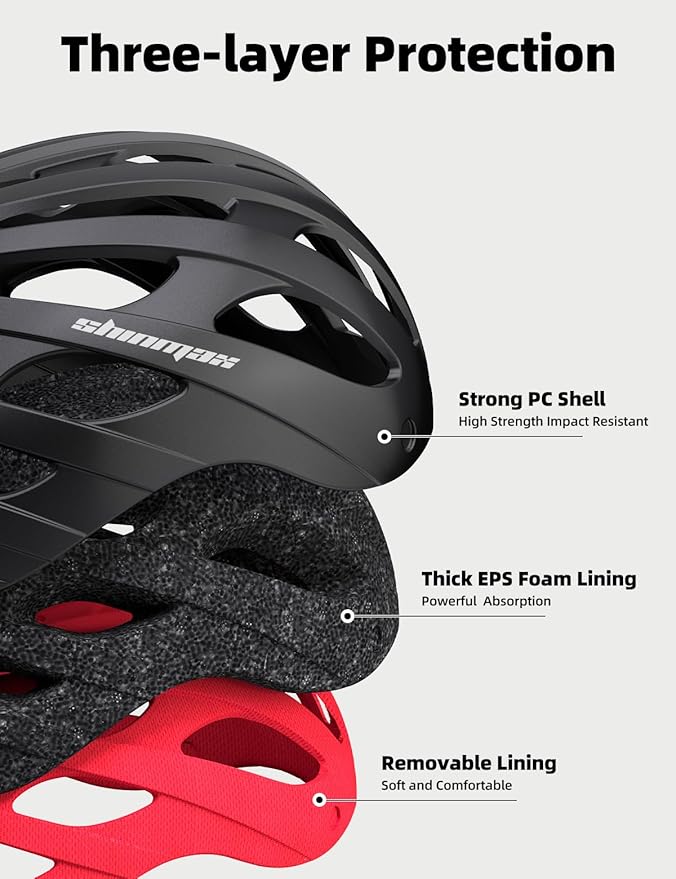 Shinmax Bike Helmet with USB Rechargeable Light & Detachable Magnetic Goggles UV Protective, Bicycle Helmet Men Women Mountain Road Adjustable Adult Cycling Helmet (WT-049)