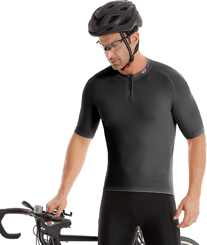 Wulibike Cycling Jersey Men Short Sleeve, Road Bike Shirts 1/4 Zipper with Pockets, Bicycle Clothing Breathable Quick Dry