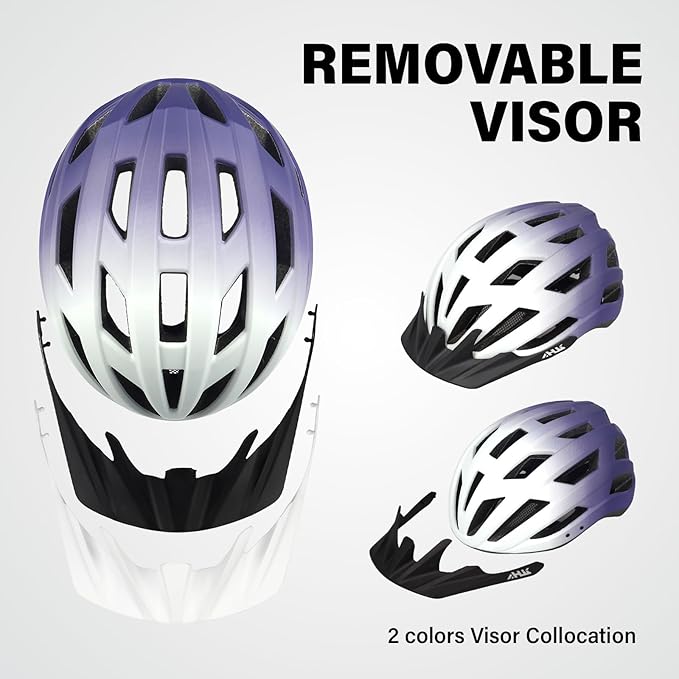 Youth Adult Road Bike Helmet, Men Women Adjustable Mountain Bicycle Helmet with Detachable Visor, 2 Sizes for Age 8-14+ Youth, Kids, Adult