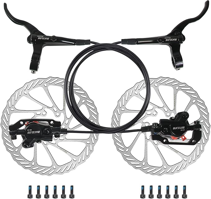 BUCKLOS Mountain Bike Disc Brake kit, MTB Mechanical Line Pulling Disc Brakes Caliper with Aluminum Alloy Levers /160mm Rotor,/is/PM Universal Adapter for Ebike/Folding Bike/Scooter/Fat Bike