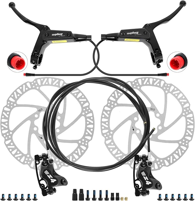 Hydraulic Disc Brake Set for E-bike, 4-Pistons 2-PIN Power-Off Pre-Bled with Mineral Oil Brakes Kit with 2Pcs 160mm 2.2mm Thick Rotors for eBike, Mountain Bike, Road Bike