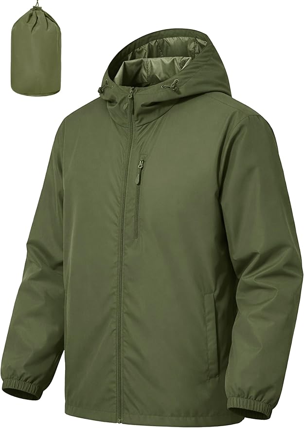 Men's Cycling Jacket Rain Jacket Waterproof Windbreaker Raincoat Running Hiking Gear Hood Lightweight Packable