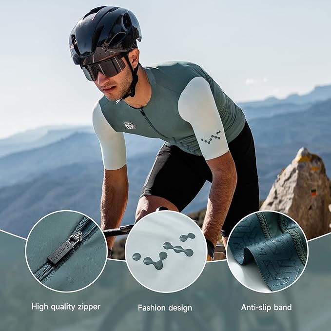 Santic Men's Cycling Jersey Short Sleeve Tops Pro Road Bike Shirt Full Zipper UPF 50+ Bicycle Jersey with Pockets