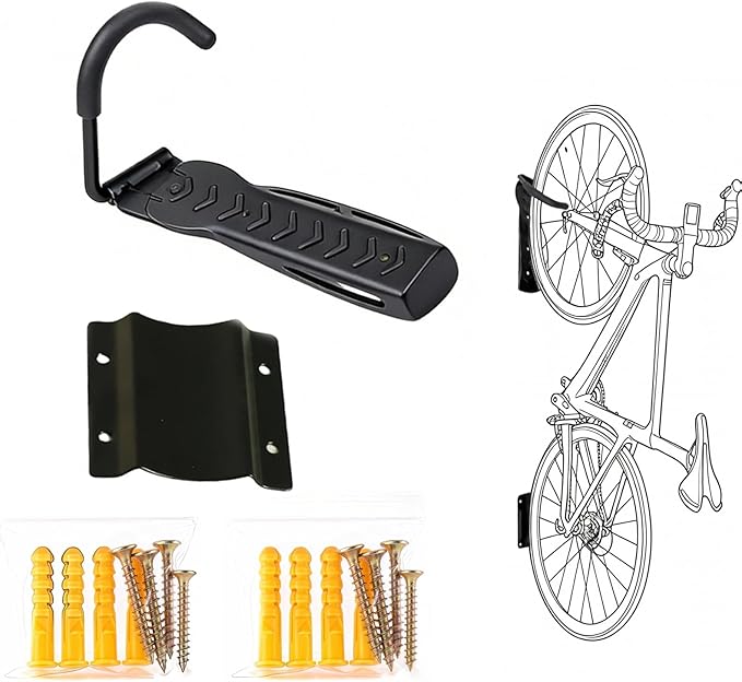 Wall Mount Bicycles Hanger,Bike Rack Garage Wall Mount,Indoor Bike Storage Space-Saving Vertical Bike Holder,Bike Storage System Vertical Bike Hooks(Front Wheel pad+Rear Wheel pad)