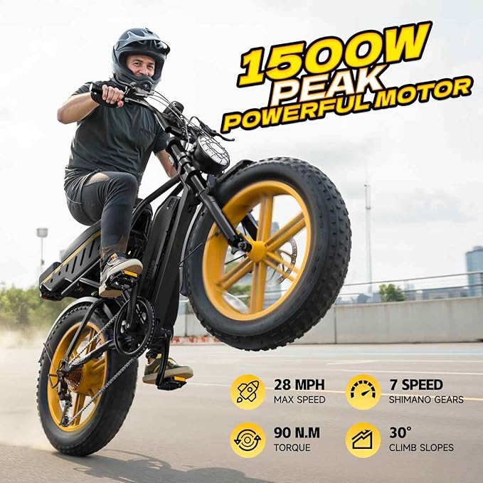 TST Electric Bike for Adults, 1500W Peak Motor Ebike with 48V 15Ah Built-in Battery, 60 Miles Range 28 MPH Electric Bike, 20" Fat Tire E Bike with 7 Speed