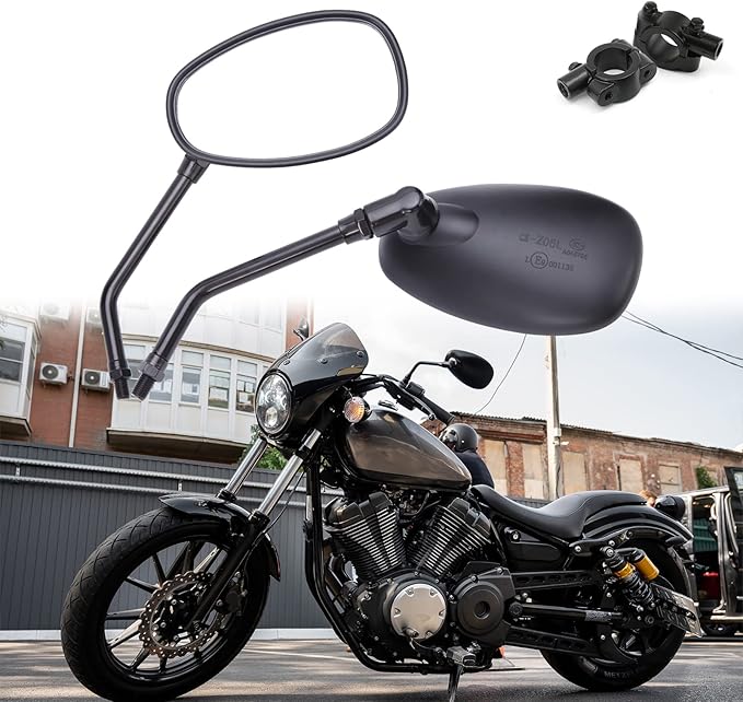 DREAMIZER Black Motorcycle Mirrors for Handlebars 10MM Handlebar Side Mirrors with Clamp Mount Compatible with M109 Valkyrie Road Star V Star XVS XSR VRZ 1800 - Oval