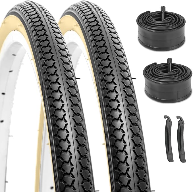 Hycline 26X1 3/8 Bike Tire Set: 2-Pack (37-590) Folding High-Density Bicycle Tires with Schrader Tubes & Tire Levers – Fits Vintage 26×1 3/8 City/Commuter Bikes