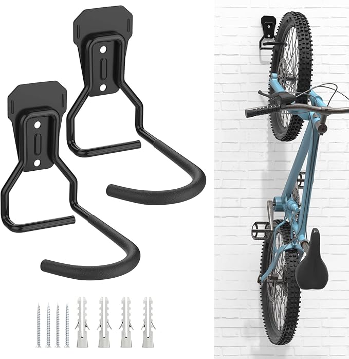 Housolution Bike Wall Mount with Fixed Hook, [2 Pack] Heavy Duty Bike Storage Rack, Bike Rack Vertical Stand for Garage - Easily Hang/Detach - with Screws Iron Bike Hanger Brackets