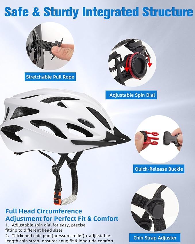Zacro Adult Bike Helmet, Safety Certified Cycling Helmet for Men Women, Lightweight with Detachable Visor, Adjustable Dial Fit 58-65cm, for Road/Mountain/Commuting,White