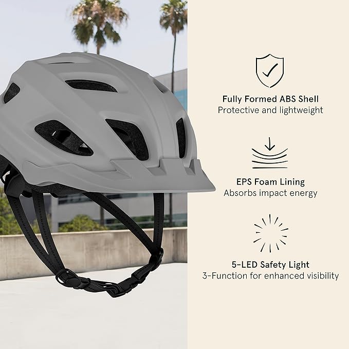 Retrospec Lennon Adult Bike Helmet with LED Safety Light Adjustable Dial & Removable Visor - Adjustable Bicycle Cycling Helmet for Men & Women