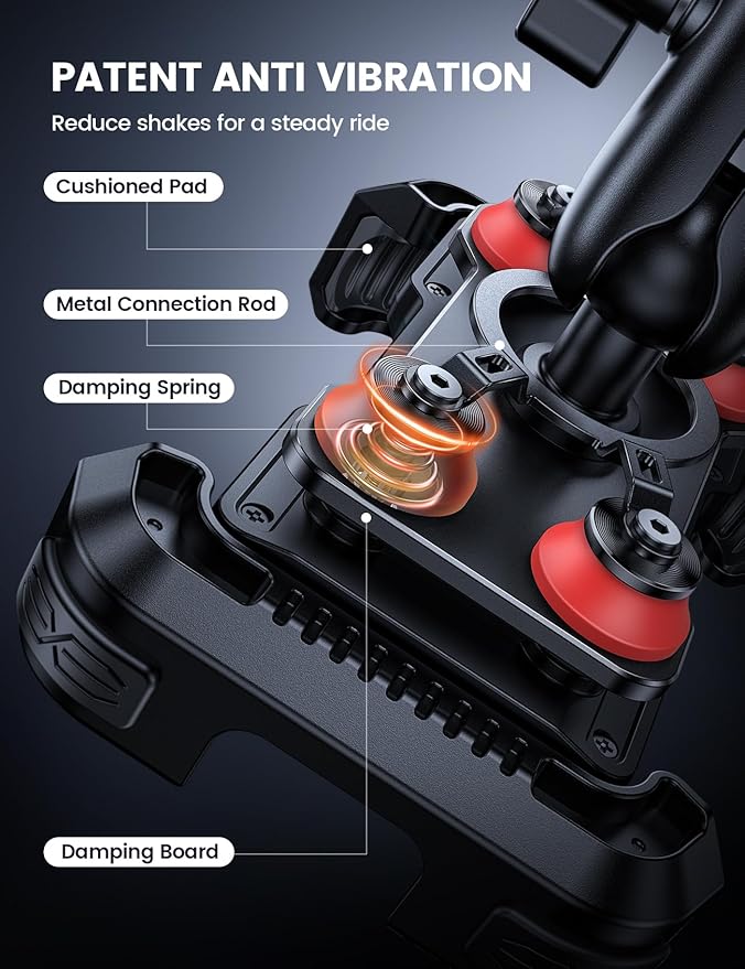 Lamicall Motorcycle Phone Mount Holder - [Dual Vibration Dampener] [Metal Adjustment Arm] Motorcycle Cell Phone Holder, Bike Handlebar Phone Mount, for iPhone 16 15 14 Pro Max, 4.7-6.7" Phones, Red