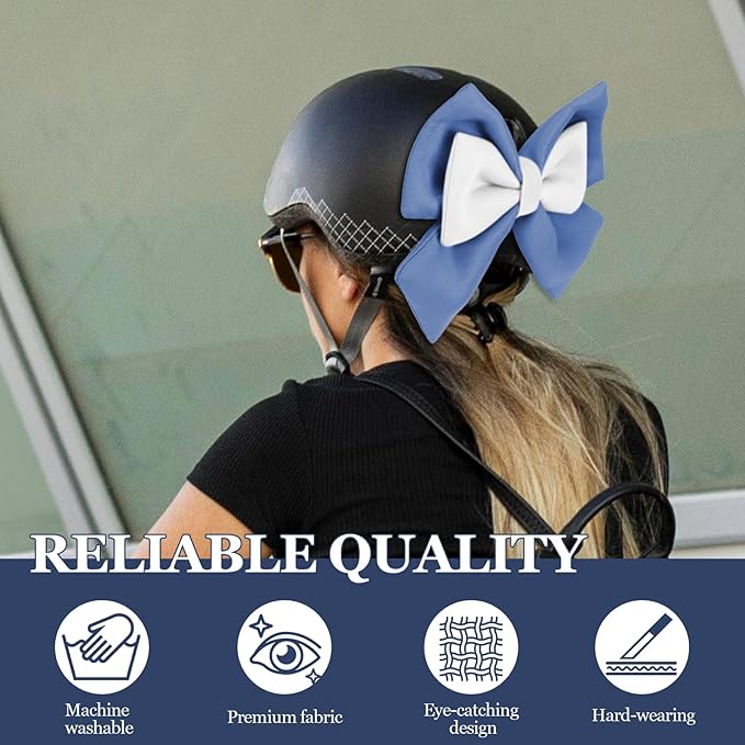 Bow Helmet Accessory, 8.07"x11.22" Stylish Motorcycle Helmet Bow Decoration for Women, Removable Cute Fashion Ribbon Bows Ornament for Motorcycle Scooter E-Bike Helmets (Blue+White)