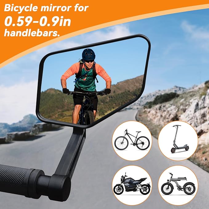 Bike Mirror, Bar End Bicycle Mirror, HD Glass Scratch Resistant and Fall Resistant E-bike Rear View Mirrors, Safe Cycle Mirror for Handlebar for E-bike, City Bikes (Right 0.59-0.9")
