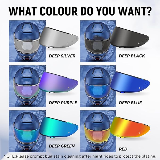 XINGWU Motorcycle Helmet Visor Replacement for Tinted C10 Helmet Visor with Anti-fog Rainproof Film UV Protection Face Shield (Deep Blue)