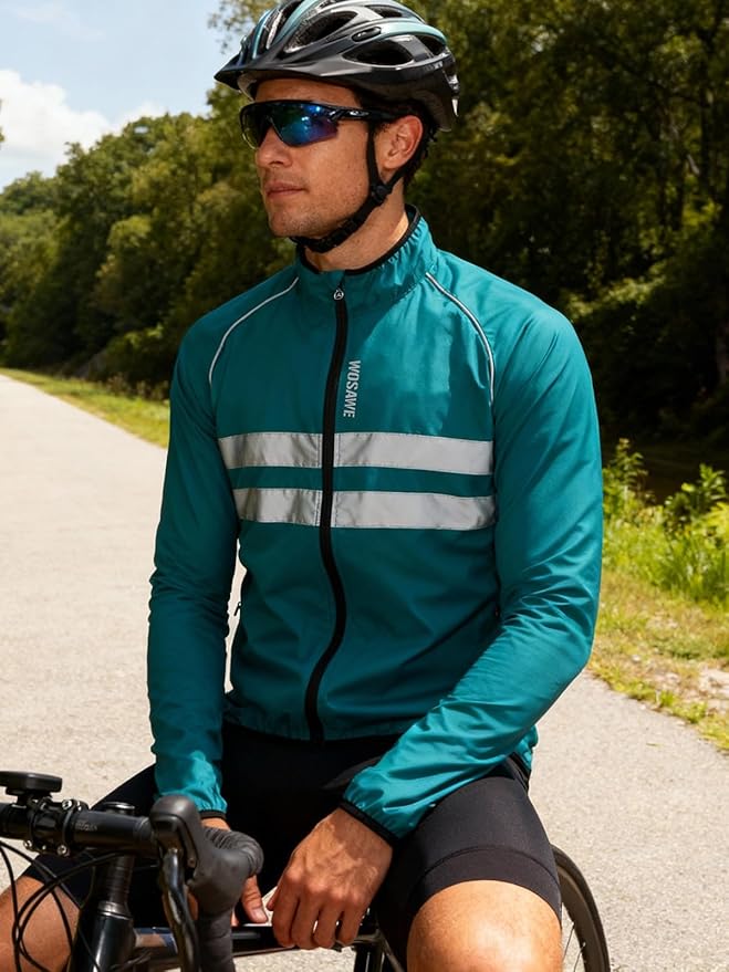 WOSAWE Men's High Visibility Cycling Wind Jacket Water Resistance Reflective Windbreaker